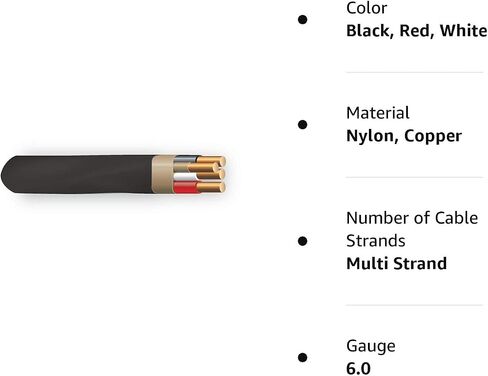 6/3 NM-B, Non-Metallic, Sheathed Cable, Residential Indoor Wire, Equivalent to Romex (100ft Cut) in Saudi Arabia