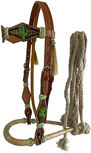 Showman Leather Bosal Headstall Set w/Painted Cactus Design in Kuwait