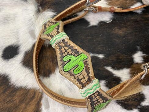 Showman Leather Bosal Headstall Set w/Painted Cactus Design in Kuwait