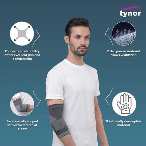 دعم ضغط دعامة الكوع من TYNOR للنساء والرجال - كم دعم الكوع لعلاج الكوع، والتدريبات، ورفع الأثقال، وأشرطة قابلة للتمدد لملاءمة مثالية، أسود وبرتقالي، كبير، وحدة واحدة in Kuwait