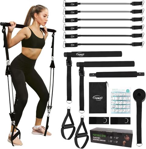 Pilates Bar Kit with Resistance bands,multi-purpose Pilates bar with metal adjusting clasp for Pilates exercises. Home gym Pilates Bar, Pilates Flexbands with door anchors for men and women in Saudi Arabia