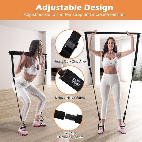 Pilates Bar Kit with Resistance bands,multi-purpose Pilates bar with metal adjusting clasp for Pilates exercises. Home gym Pilates Bar, Pilates Flexbands with door anchors for men and women in Saudi Arabia