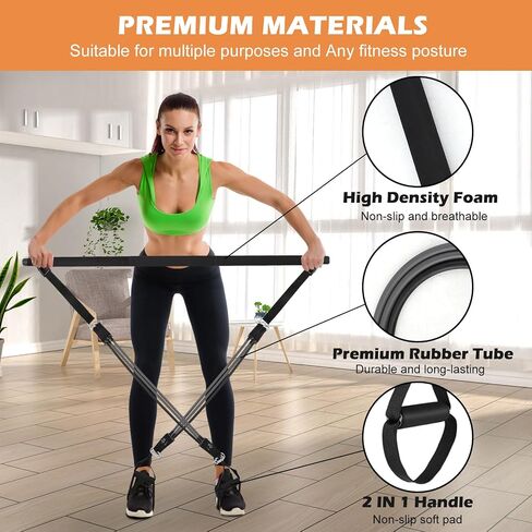 Pilates Bar Kit with Resistance bands,multi-purpose Pilates bar with metal adjusting clasp for Pilates exercises. Home gym Pilates Bar, Pilates Flexbands with door anchors for men and women in Saudi Arabia