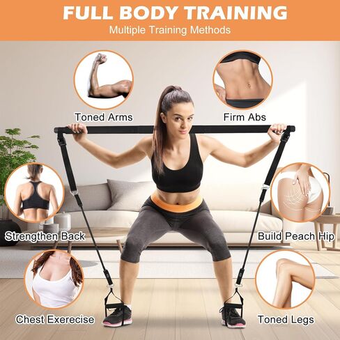 Pilates Bar Kit with Resistance bands,multi-purpose Pilates bar with metal adjusting clasp for Pilates exercises. Home gym Pilates Bar, Pilates Flexbands with door anchors for men and women in Saudi Arabia