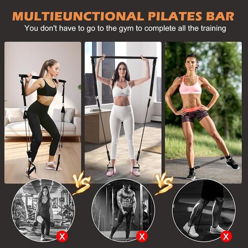 Pilates Bar Kit with Resistance bands,multi-purpose Pilates bar with metal adjusting clasp for Pilates exercises. Home gym Pilates Bar, Pilates Flexbands with door anchors for men and women in Saudi Arabia