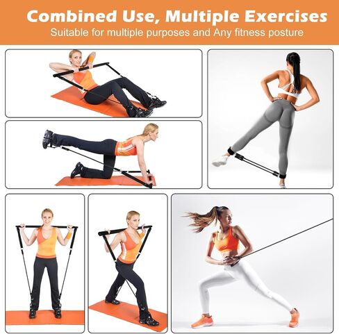 Pilates Bar Kit with Resistance bands,multi-purpose Pilates bar with metal adjusting clasp for Pilates exercises. Home gym Pilates Bar, Pilates Flexbands with door anchors for men and women in Saudi Arabia