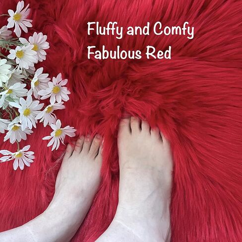 Thick Soft Fluffy Heart Shaped Rug, Faux Sheepskin Fur Rug, 2.3X3 Feet Shaggy Area Rugs for Bedroom, Living Room, Sofa, Floor Mat (Barn Red) in Saudi Arabia