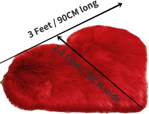 Thick Soft Fluffy Heart Shaped Rug, Faux Sheepskin Fur Rug, 2.3X3 Feet Shaggy Area Rugs for Bedroom, Living Room, Sofa, Floor Mat (Barn Red) in Saudi Arabia
