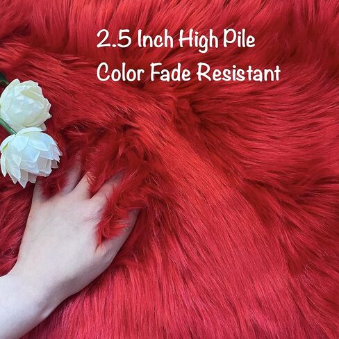 Thick Soft Fluffy Heart Shaped Rug, Faux Sheepskin Fur Rug, 2.3X3 Feet Shaggy Area Rugs for Bedroom, Living Room, Sofa, Floor Mat (Barn Red) in Saudi Arabia