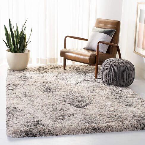 SAFAVIEH Iceland Shag Collection 6'7" Square Cream/Grey ISG514A Modern Non-Shedding Living Room Bedroom Dining Room Entryway Plush 2.6-inch Area Rug in Saudi Arabia