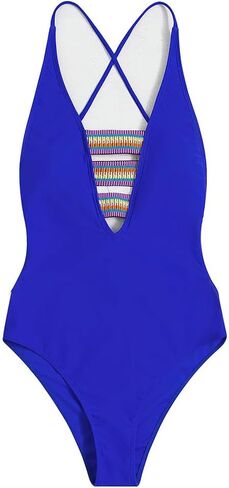 Women's Sexy V Neck One Piece Swimsuit Crisscross Back Bathing Suit Tie Knot Swimwear in Saudi Arabia