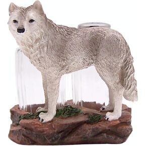 Rustic Wolf on Rock Salt and Pepper Shaker Holder - 4.25 Inches