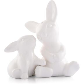 Arthur Court White Stoneware Mother and Baby Easter salt and pepper shakers set, Durable and Easy to Clean, Whimsical Addition to Table Settings, Bunny salt and pepper shakers