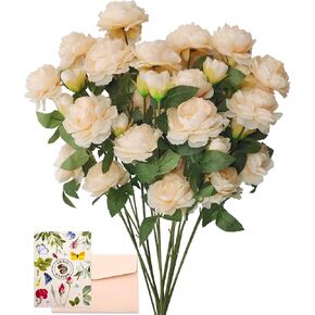 SNAIL GARDEN 12Pcs Artificial Flowers,Single Stem Silk Peony Blooming Rose with 36 Flower Heads,for Bridal Wedding Home Party Festival Floral Arrangements Decoration(Champagne)