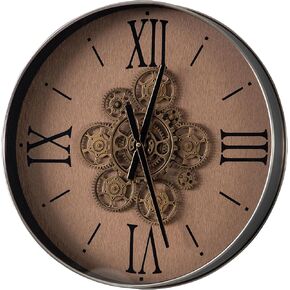 SOFE 18 Inches Moving Gear Wall Clock, Rustic Silent Wall Clock Non Ticking, Large Battery Wall Clock Round, Decorative Mechanical Roman Numeral Clock for Wall in Kitchen Home Office