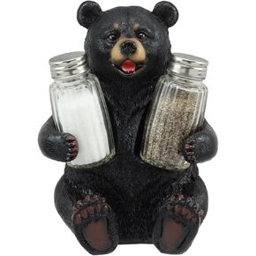 Ebros Cuddling Black Teddy Bear Salt And Pepper Shakers Holder Figurine 7"Tall With Glass Shakers As Rustic Cabin Lodge Country Home Decor Of Wild Animals Bears Cubs Perfect For Hunters Outdoors (1)