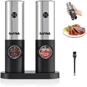 Electric Salt and Pepper Grinder Mill Set Refillable, Automatic Operated Spice Peppercorn Shaker, Battery Powered with Led Light, Stainless Steel Outside and Ceramic Core, Adjustable Coarseness. in Saudi Arabia