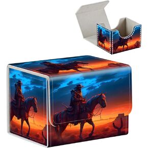 High-Capacity Card Deck Box Cowboy Riding Design - Ideal Trading Card Game Storage Solution with Compact Size, and Easy Access - PU Leather Fits for TCG CCG Magic Cards