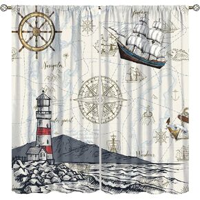 Sharks Blackout Curtains for Kids Room,Minimalist Cartoon Striped Nautical Hand Painted Sea World Animal Fierce Sharks Window Drapes Print for Boys Bedroom Living Room Bathroom Nursery 42x45in