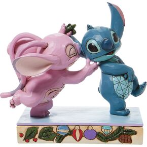 Enesco Disney Traditions by Jim Shore Angel and Stitch Mistletoe Kiss Figurine, 6 Inch, Multicolor