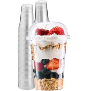 Green Direct Clear Cups With Lids / 16 oz. Clear Plastic Cups with Lids/Clear Disposable Cups/Ice coffee cups & Bubble Boba Tea Cups/Cup with Lid for Cold Drinking & Smoothie Pack of 50