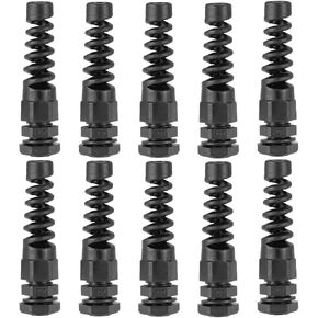 uxcell PG7 Cable Gland 3mm-6.5mm Wire Hole Waterproof Nylon Joint Adjustable Locknut with Strain Relief Black 10pcs