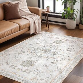 Lukinbox Area Rug 2x3 Small Entryway Rug, Boho Washable Accent Throw Rugs for Bedroom, Soft Blue Vintage Non Slip Low-Pile Floral Door Mat Entrance Rug for Kitchen Bathroom