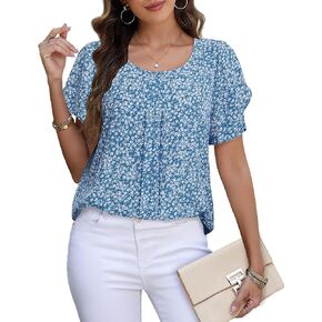 Chiffon Blouses for Women Business Casual Petal Short Sleeve Office Work Tops Dress Tunic Shirts in Kuwait