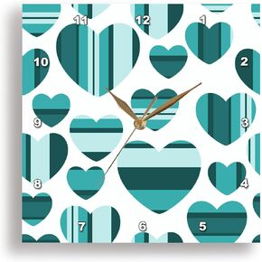 3dRose DPP_176764_1 Turquoise and White Large and Small Striped Hearts Wall Clock, 10 by 10-Inch