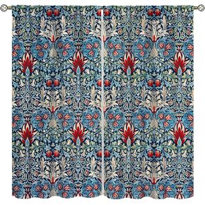 Vintage Botanical Floral Curtains, Classic William Morris Design Style Floral Botanical Vintage Rustic Ethnic Floral Printed Home Decor Bedroom Living Room Thru Rod Blackout Curtains42x45in