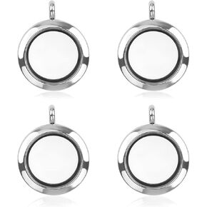 WANDIC Photo Charms, 4Pcs Round Memory Locket Pendant Bridal Wedding Bouquet Charms for Photo Decoration, 25mm