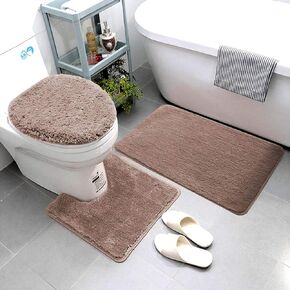 Luxury Home Collection 3 Piece Soft Microfiber Bathroom Rug Set Non-Slip Bath Rug with Rubber Backing, Contour Mat, and Toilet Lid Cover (Turquoise)