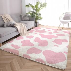Printing Washable Rugs for Living Room, 2x3 FeetAnti-Skid Area Rug, Indoor Floor Carpet for Kitchen Entryway Laundry Dining Room, Kids Rugs for Bedroom Girls (Cow-Black, 2x3 ft)