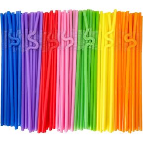 plastic straws, 220 sticks straws disposable plastic straws bendable multicolor straws drinking plastic reusable, suitable for all kinds of beverages, juices (Assorterd Colors, 220 sticks)