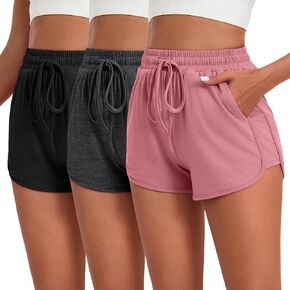 Neer 3 Pack Women's Sweat Shorts, Athletic Elastic Shorts with Pockets Loose Running Shorts Summer Workout Shorts for Yoga