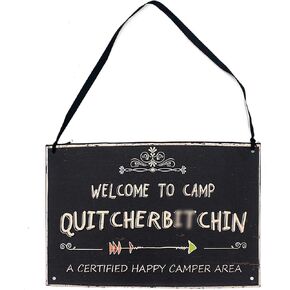 Funly mee Welcome to Camp Hanging Decorative Black Metal Sign 11.8×7.87 (inches)