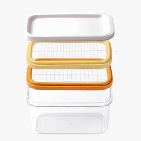 Butter Cutter Box, Plastic Butter Dish with Lid Butter Slicer Cutter Stainless Steel Rectangular Butter Container Kitchen Baking Tool for Easy Cutting(Double Layer)