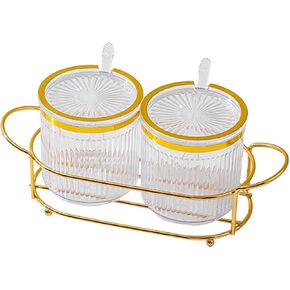 NAN Wind Acrylic Condiment Spice Jars,Condiment Spice Box With Lids and Spoons and Holder,Clear Plastic Condiment Canisters,Seasoning Box 2 Pack,Seasoning Box Set for Kitchen to Storage Salt,Paprika