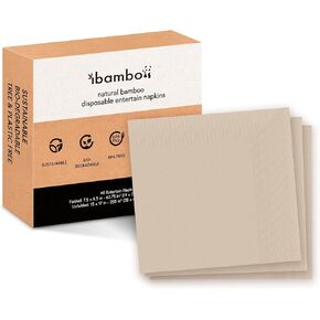 200 Pack Bamboo Entertain Dinner Napkins - 3-Ply Ecofriendly Disposable Napkins | 7.5x8.5 Inch Folded Bamboo Napkins for Special Events & Occasions | Large Heavy Duty Compostable Napkins