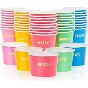 MATICAN Paper Ice Cream Cups, 50-Pack 4-oz Disposable Dessert Bowls for Hot and Cold, 4-ounce, Gold Foil Hooray, Hot Pink, Baby Pink, Mint, Yellow, Blue