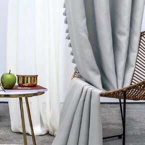 always4u 100% Blackout Linen Textured Curtains Burlap Casual Weave Thermal Insulated Drapes for Living Room Bedroom 2 Panels Natural 54 * 95 Inches