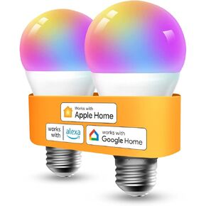 Refoss Smart Bulbs Works with Apple HomeKit, Color Changing Smart Wi-Fi Light Bulbs Compatible with Siri, Alexa and Google, A19 E26 Fitting, 2700K-6500K RGBWW Dimmable, 9W 810 Lumens, 2 Pack