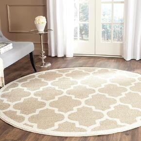 SAFAVIEH Amherst Collection 5' Round Wheat / Beige AMT420S Moroccan Trellis Non-Shedding Dining Room Entryway Foyer Living Room Bedroom Area Rug