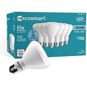 (12-Bulbs) EcoSmart 65-Watt Equivalent BR30 Dimmable LED Light Bulb, Daylight
