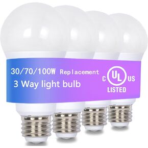 UL Listed 4-Pack 3 Way Bulb 30 70 100W Equivalent Light Bulb,Daylight,Three Way A19 LED Bulb E26 Base for Bedroom,Living Room,Kitchen
