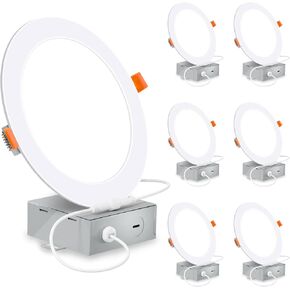إضاءة LED رفيعة للغاية مقاس 6 بوصات مع صندوق وصلات، وإضاءة سفلية من الرقاقة بدون ضوء النهار بقدرة 5000 كلفن، 12 وات = 110 وات مكافئ، مصابيح سقف LED قابلة للتعتيم، 900 لومن، معتمدة من ETL، 6 عبوات in Kuwait