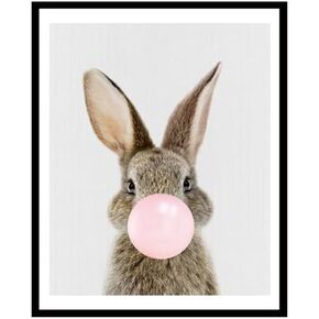 ShopHaven Bubble Gum Print Bunny, Baby Bunny Print, Bunny Rabbit Print, 8x10 Wall Art Print, Nursery Wall Art, Woodland Decor, Baby Animal Prints for Girl Bedroom (Unframed)