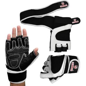 SAHO Leather Weight Lifting Gloves for Gym, Exercise,Bodybuilding,Strength with Built in 2" Wide Wrist Wraps Grip Training Workout Palm Padded Thumb Protected Against Calluses Blister