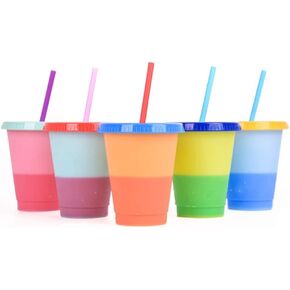 Ankeli&Lt 16 oz Color Changing Cups,5 Colors of Plastic Cups Reusable Tumbler with Lids and Straws,Adult Children Cold Drink Cups, Smoothie Cups, Iced Coffee Cups, Party Cups,Set 0f 5