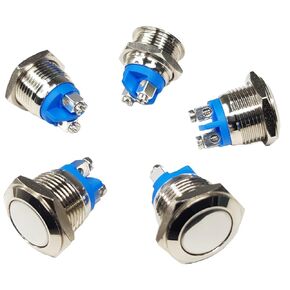 Momentary Push Button Switch, Silver Shell, IP65 Waterproof, 16mm, 5 Pieces - DIYables
